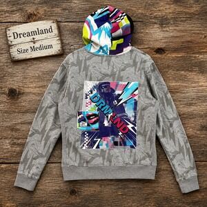Dreamland DRMLND Graphic Hoodie Medium Grey Lightning Bolt Pop‎ Art Streetwear